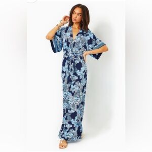 NWT LILLY PULITZER SIZE 4 WISTERIA ELBOW SLEEVE LOW TIDE NAVY MAXI DRESS